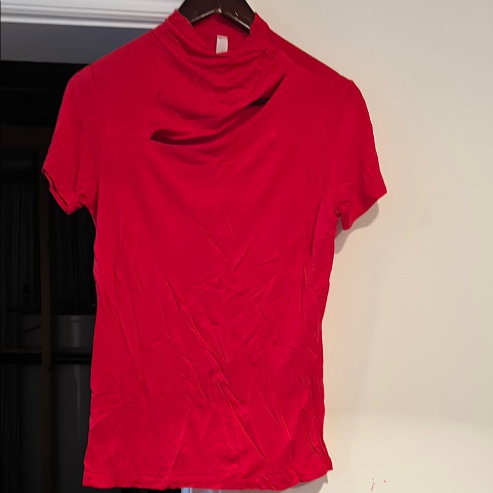 Jolie Red Cut Out Blouse with Mandarin Collar